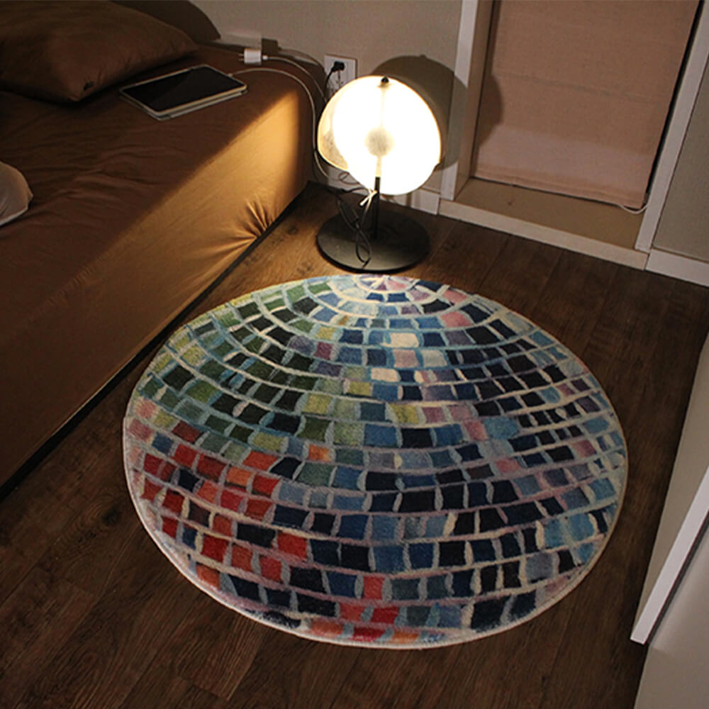 Disco Ball Color Block Faux Cashmere Round Carpet