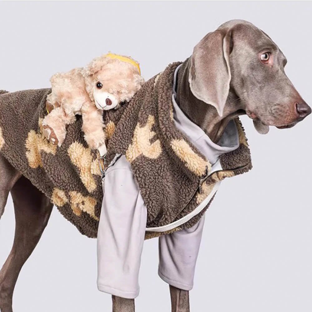 Durable Warm Faux Lambswool Dog Jacket with Teddy Bear Backpack