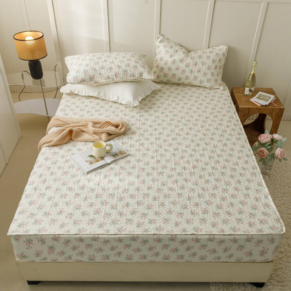 Elegant Floral Cotton Fitted Sheet Mattress Cover