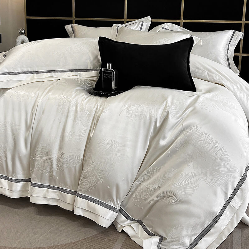 European-Inspired Jacquard Glossy Cotton Sateen Bed Sheet Set