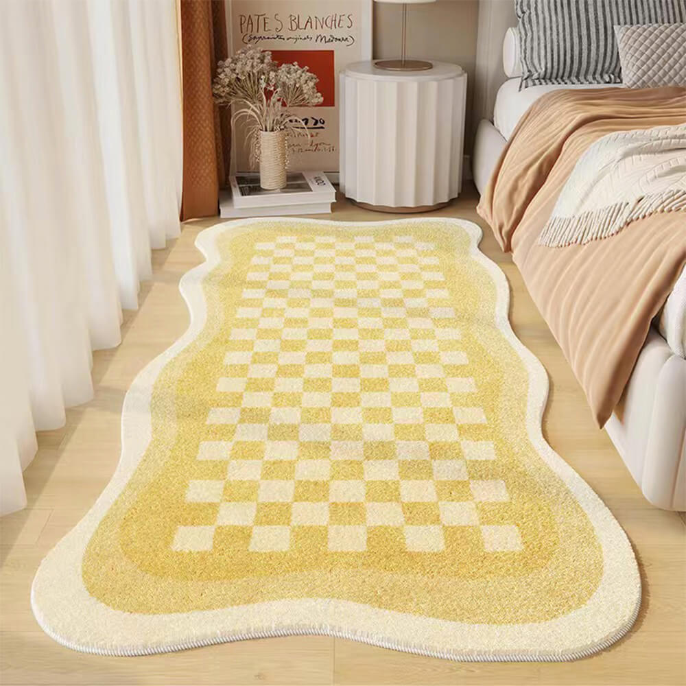 Faux Cashmere Checkerboard Cozy Bedside Carpet Irregular Shape Carpet