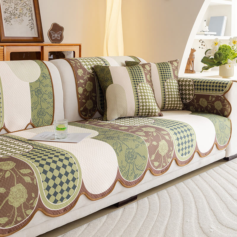Floral Chic Sofa Decoration Protection Wave Edge Non-Slip Couch Cover