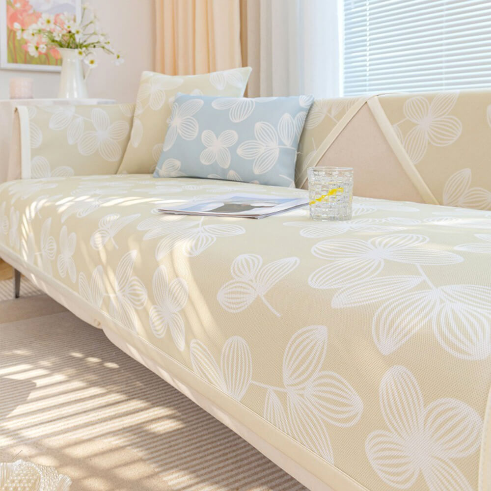 Fresh Floral Ice Silk Cooling Non-Slip Couch Cover