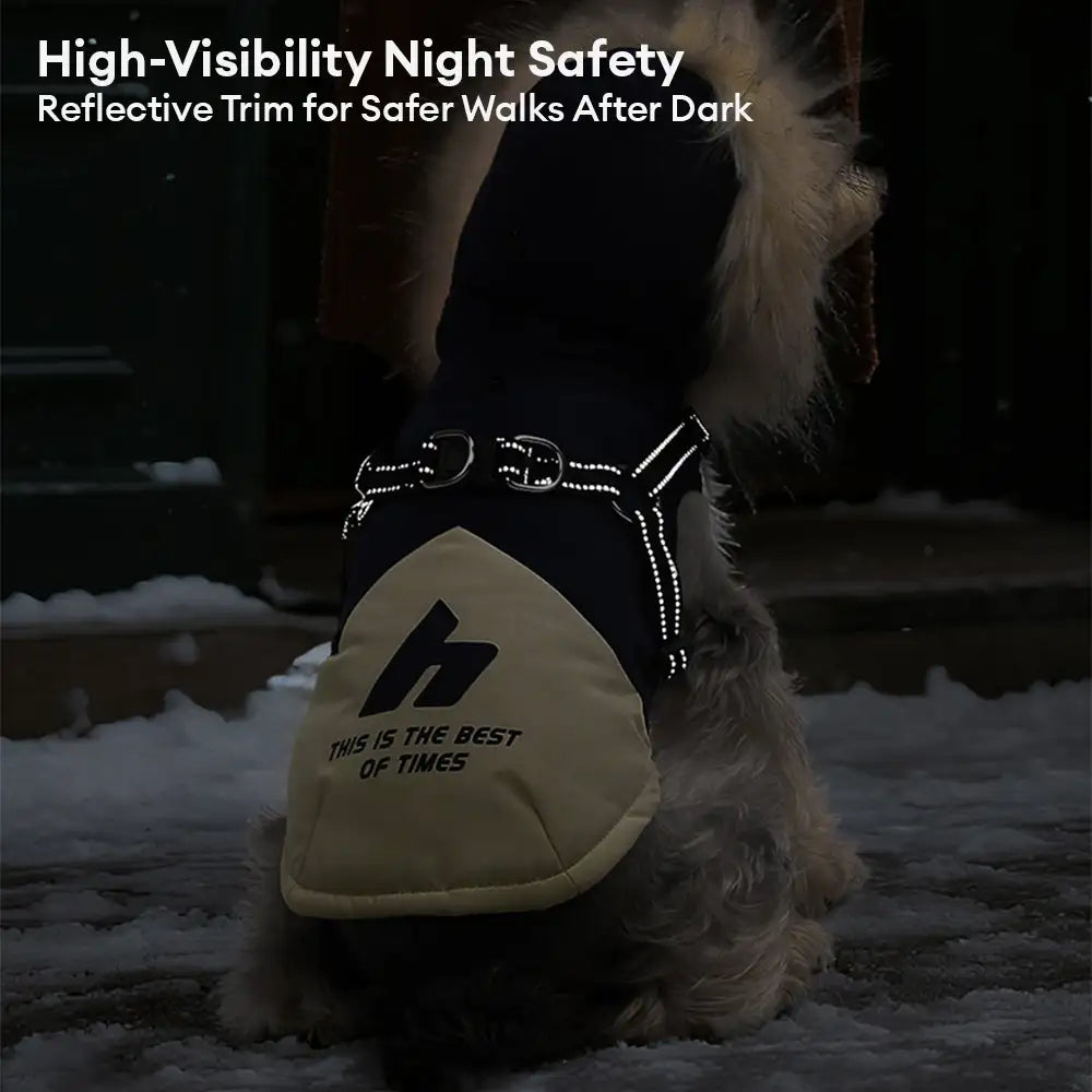 Fur-Trim Hooded Warm Dog Coat with Leash Buckle