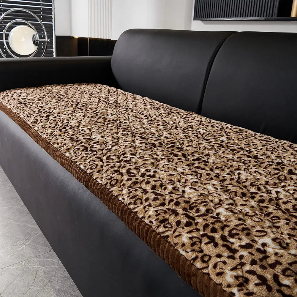 Leopard Print Plush Quilted Couch Cover