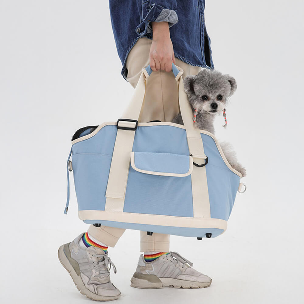 Lightweight Contrast Color Waterproof Multi-Function Pet Travel Tote Bag