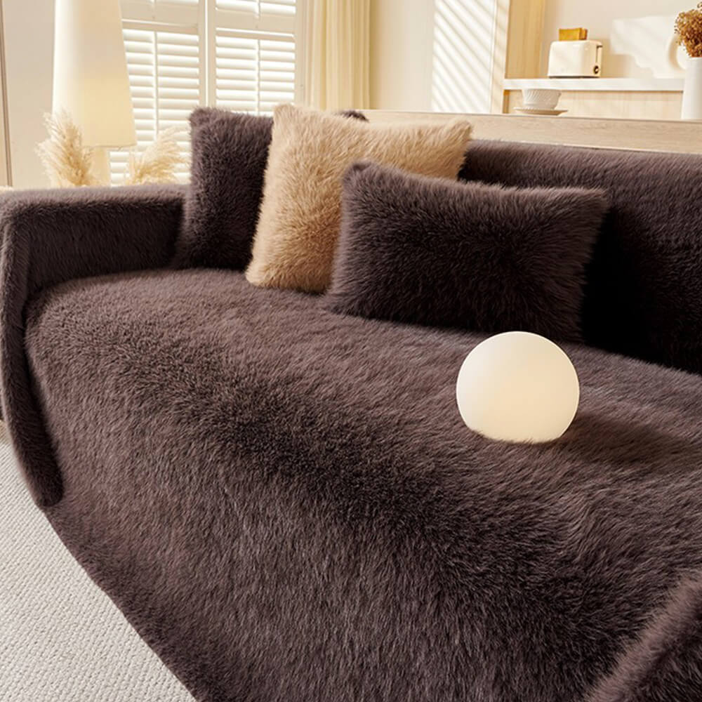 Luxury Skin-Friendly Long Faux Fur One-Piece Multi Functional Couch Cover