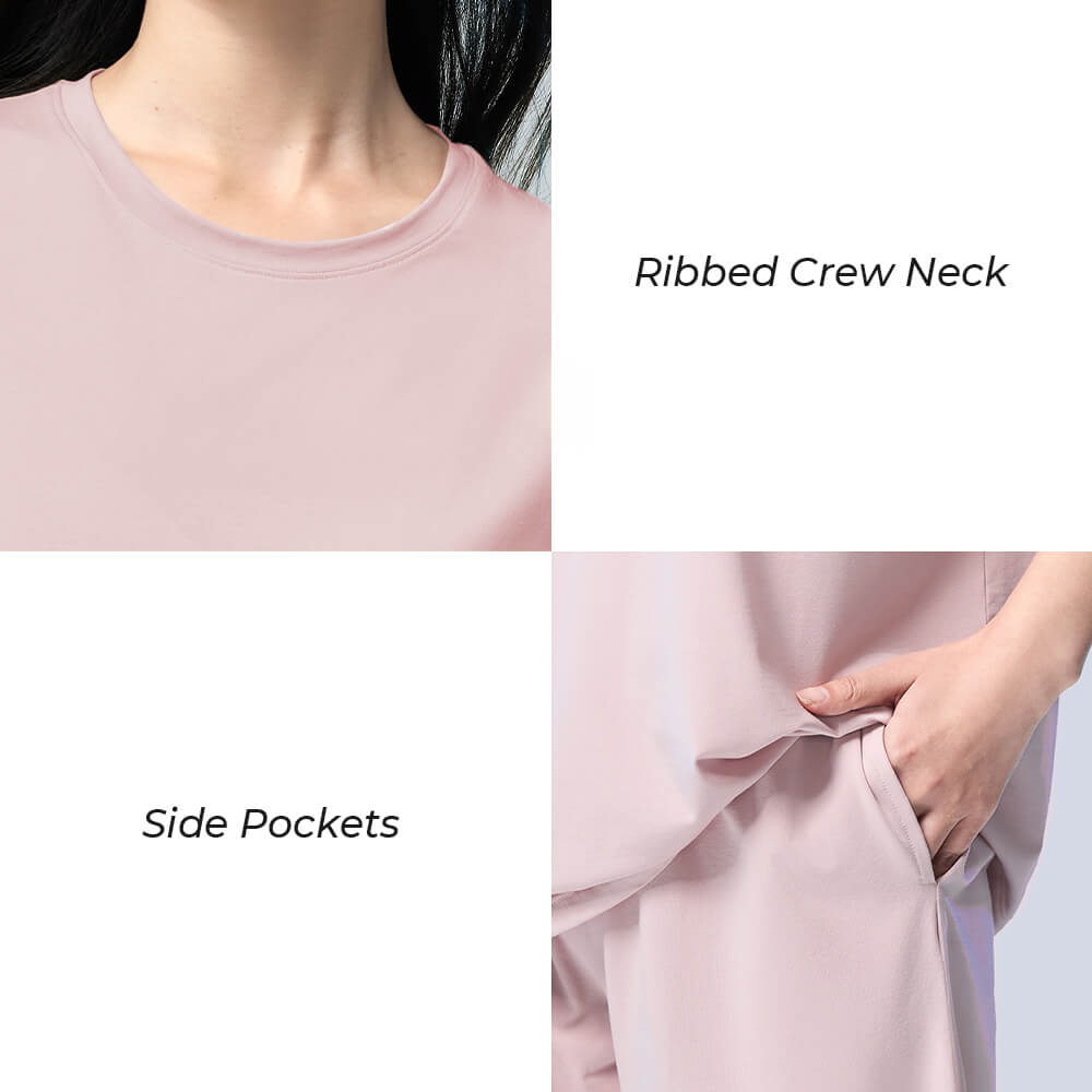 Pet Hair Resistant Pure Color Crew Neck Short Sleeve Women's Pajama Set