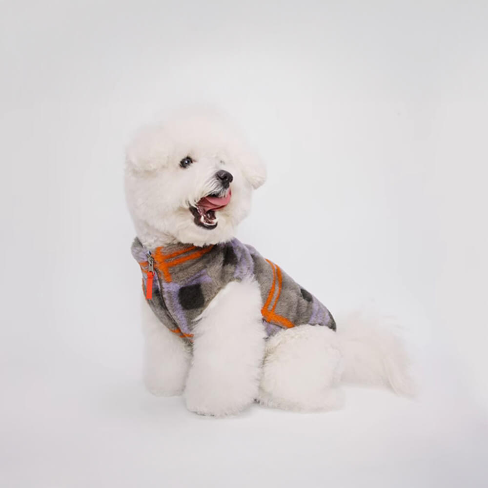 Plaid Skin-Friendly Fleece Embroidery with Leash Opening Dog Jacket