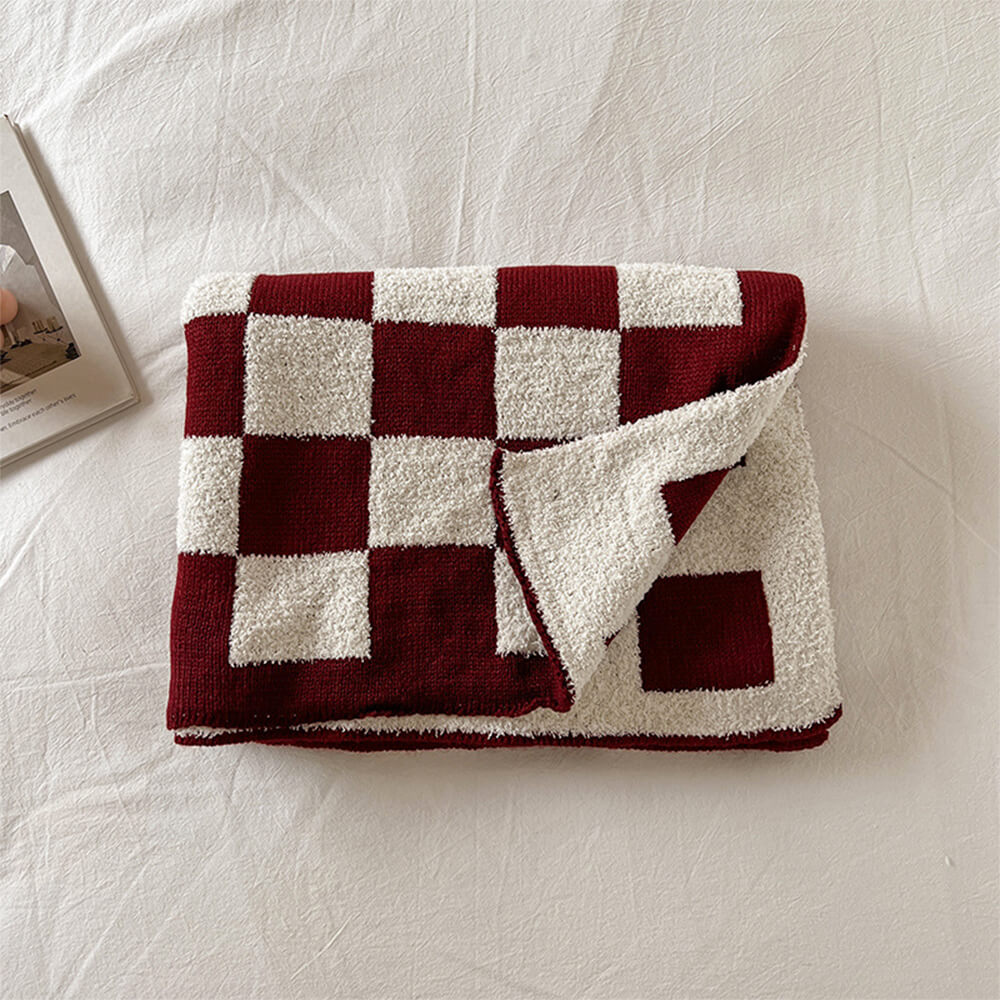 Plush Color-Block Checkerboard Throw Blanket