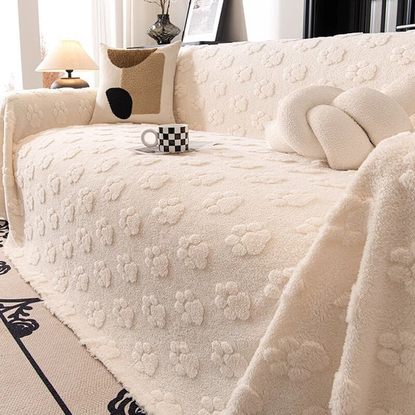 Plush Paw-Patterned Soft Sofa Protector Throw Couch Cover