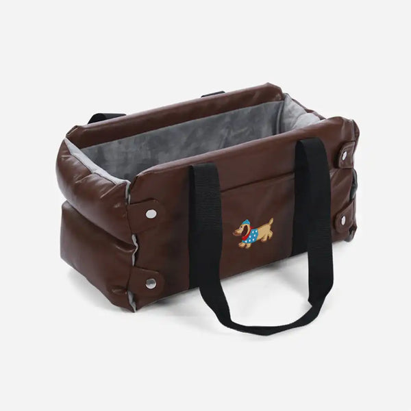 Portable Travel Faux Leather Waterproof Center Console Pet Car Seat