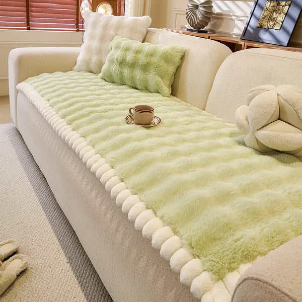 Soft Faux Rabbit Plush Thick Skin-Friendly Non-Slip Couch Cover