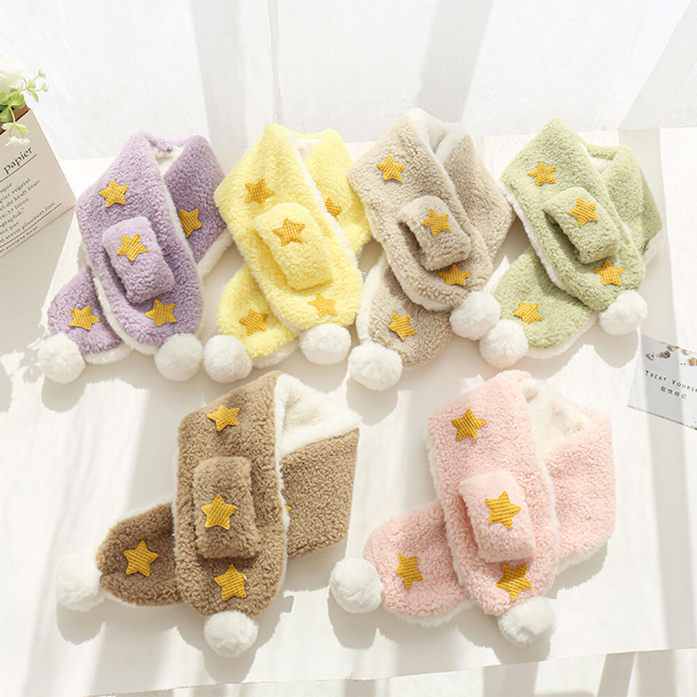 Soft Plush Delicate Stars Pom Pom Decorative Dog Scarf