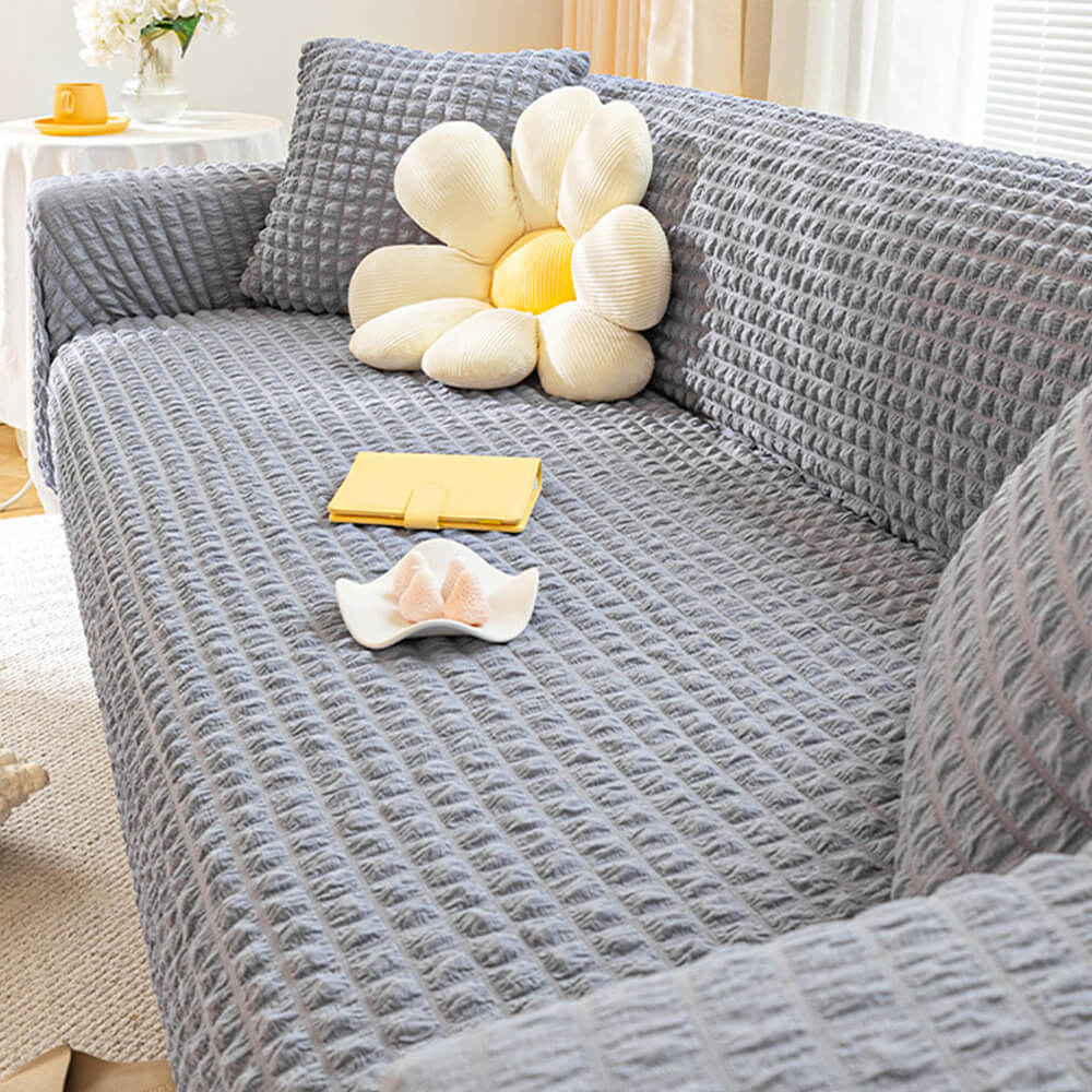 Square Bubble Seersucker Stretch Sofa Protector Magic Couch Cover