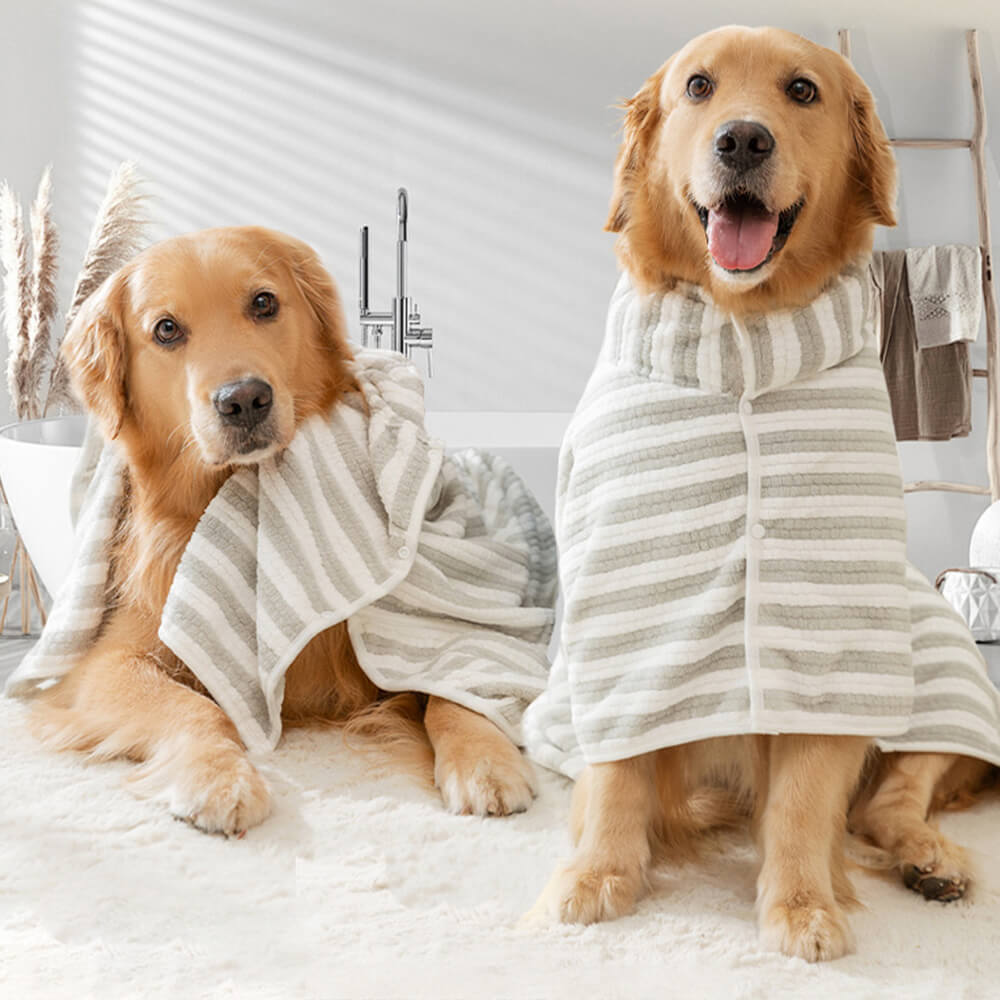 Striped Absorbent Thick Large Skin-Friendly Multi-Purpose Dog Bathrobe Towel