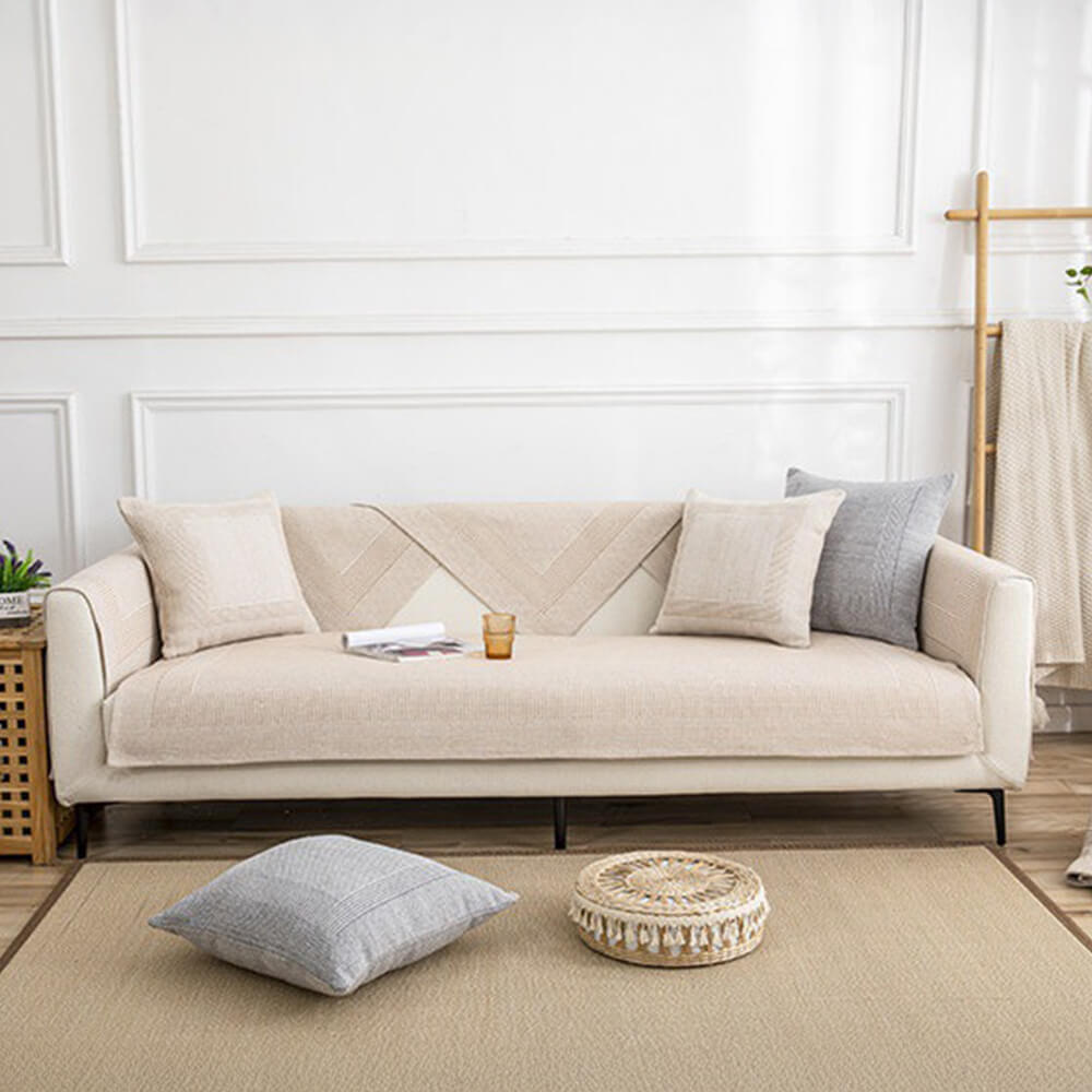 Thick Textured Weave Cotton Linen Anti-Scratch Couch Cover