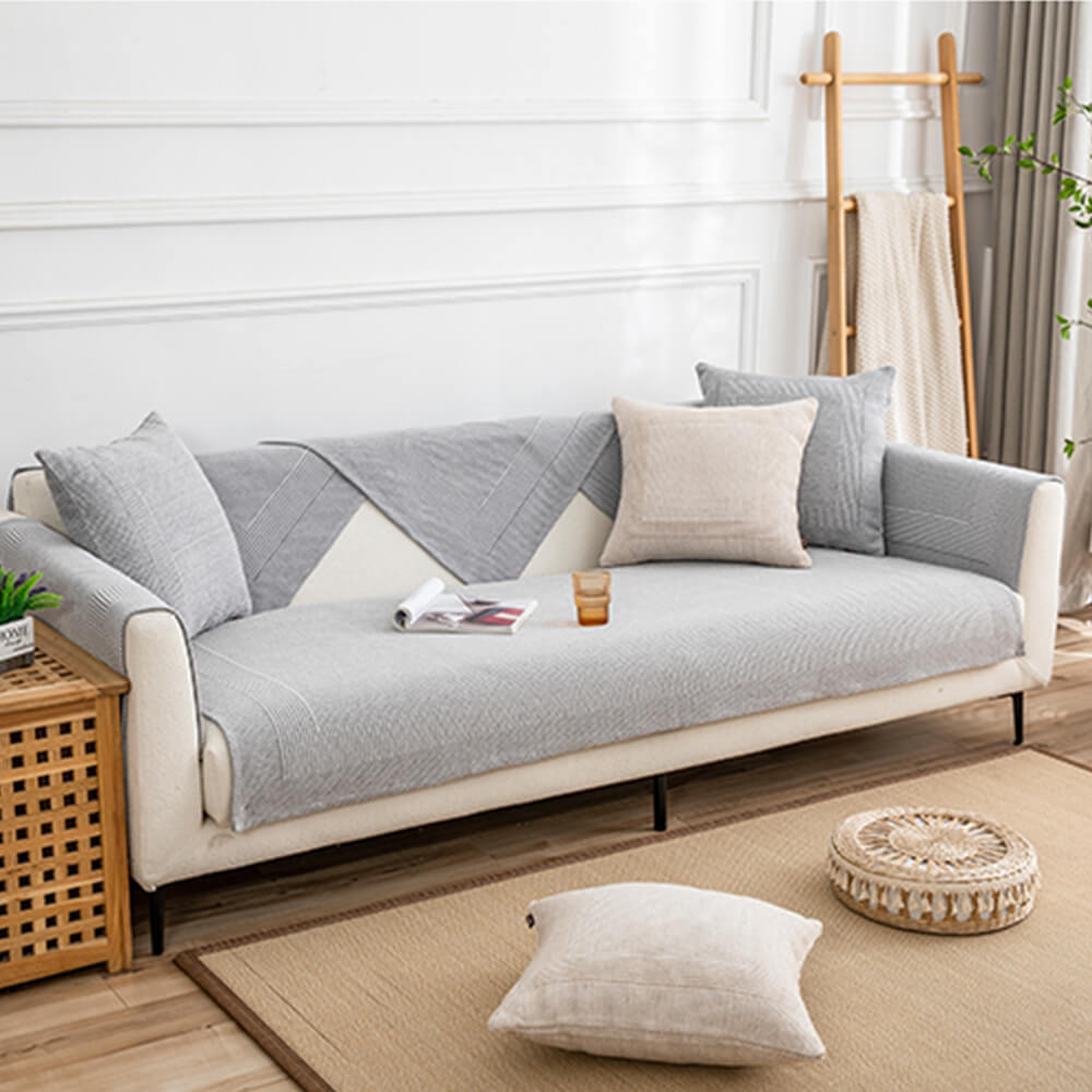 Thick Textured Weave Cotton Linen Anti-Scratch Couch Cover