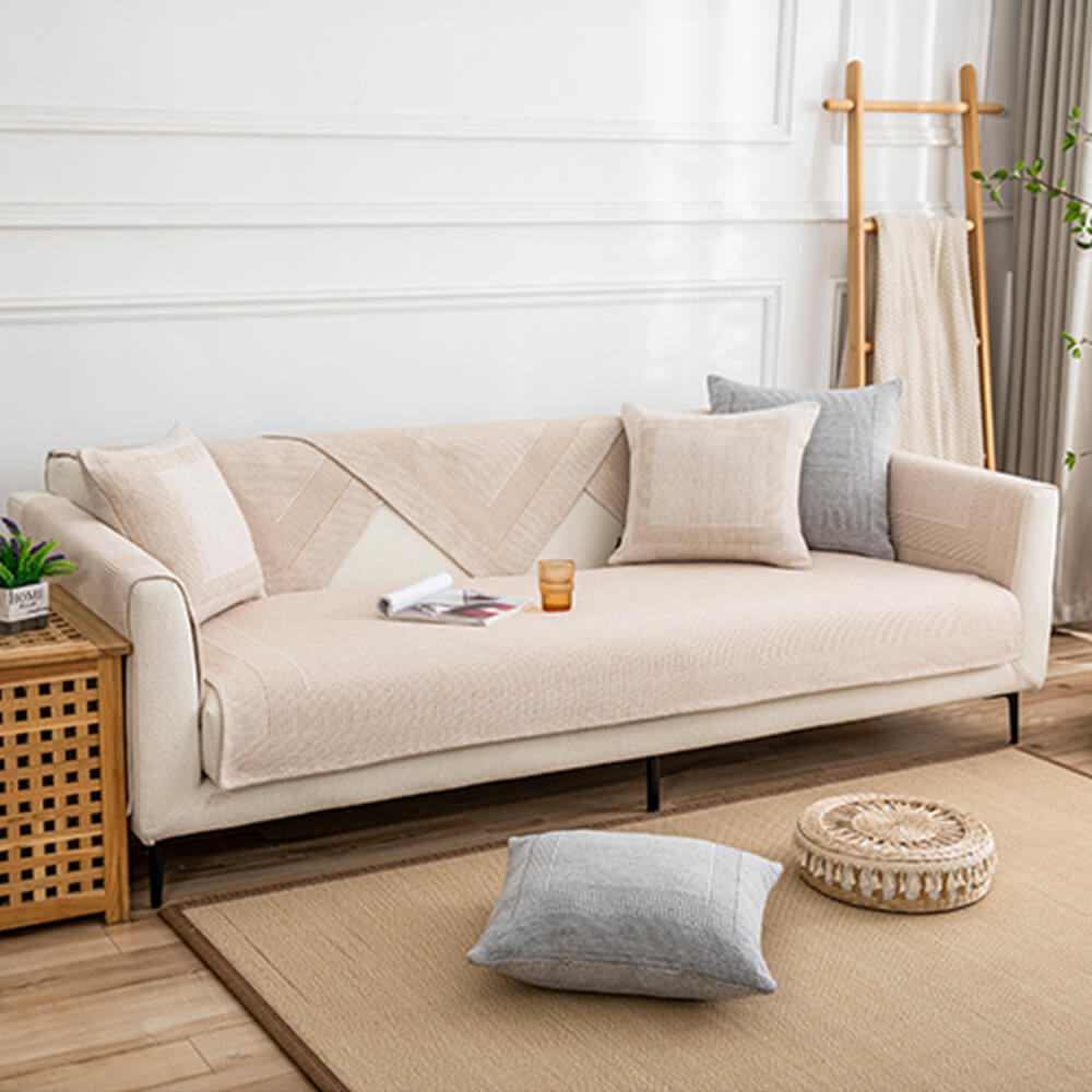 Thick Textured Weave Cotton Linen Anti-Scratch Couch Cover
