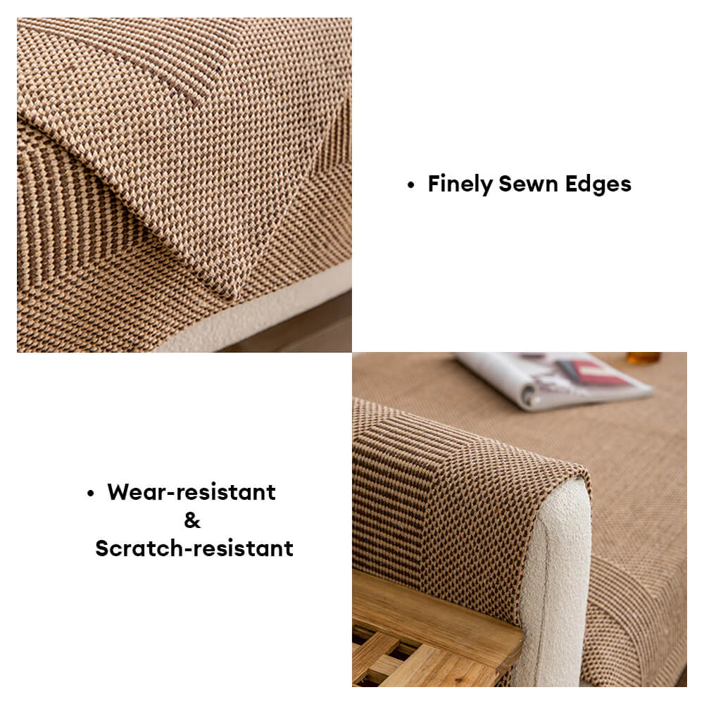 Thick Textured Weave Cotton Linen Anti-Scratch Couch Cover