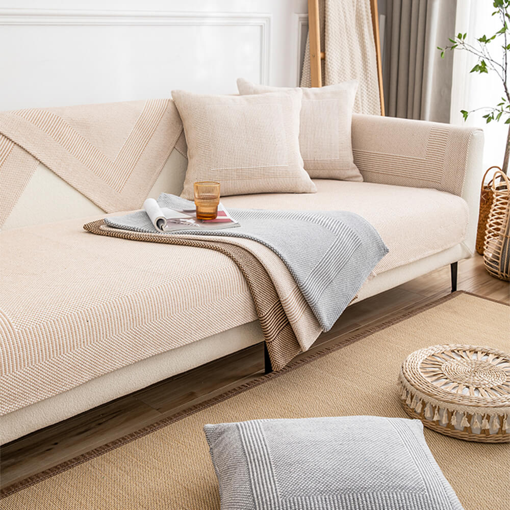 Thick Textured Weave Cotton Linen Anti-Scratch Couch Cover