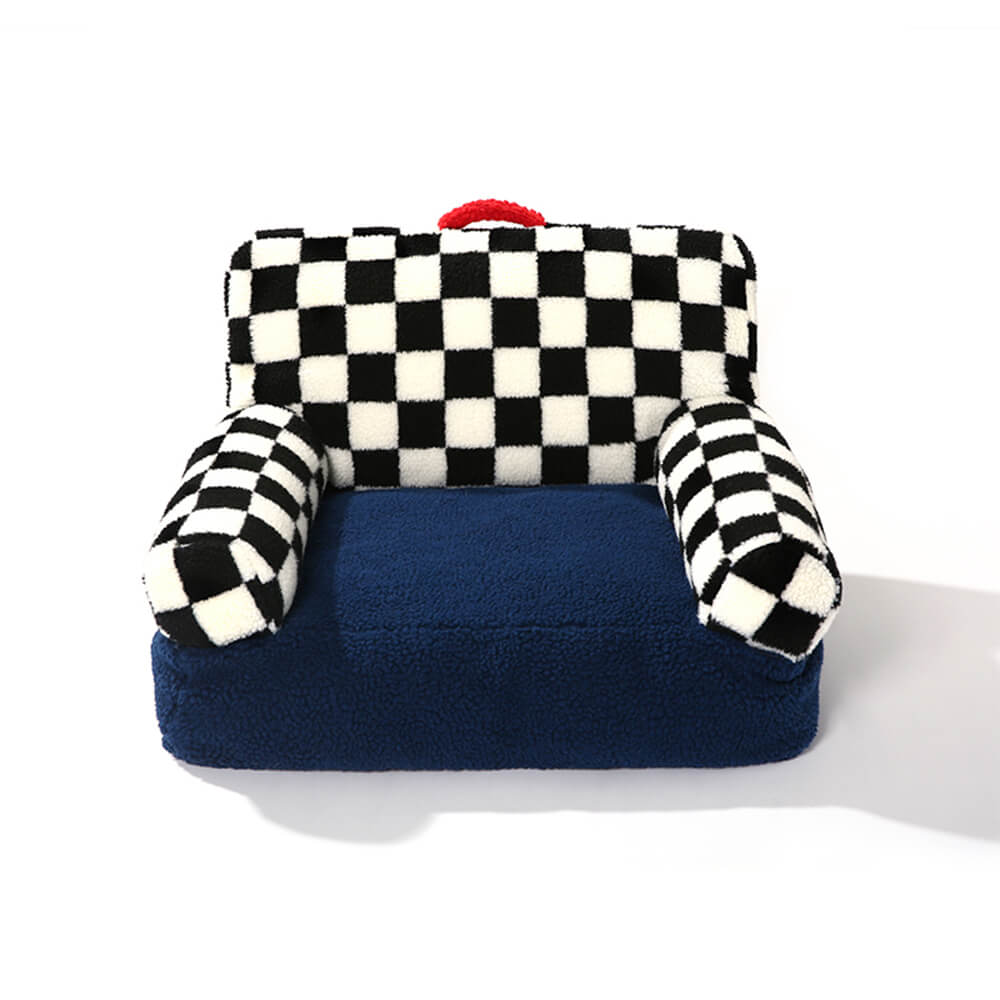 Vintage Checkered Washable Calming Dog & Cat Sofa Bed