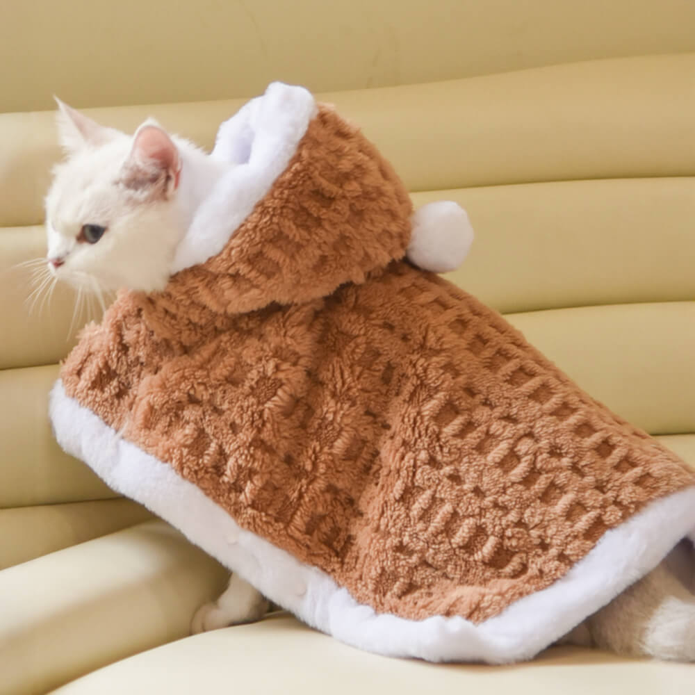 Waffle Warm Flannel Faux Rabbit Fur Hooded Dog & Cat Cape