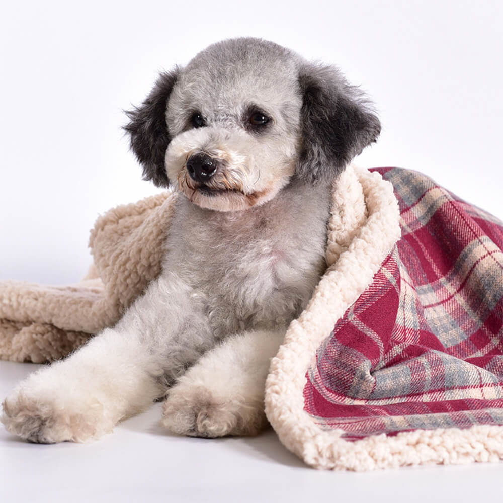 Warm Cozy Plaid Sherpa Fleece Thickened Blanket for Dogs and Cats