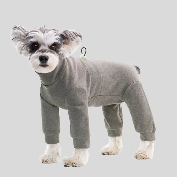 Warm Soft Fleece High-Neck Four-Legged Dog Jumpsuit with Adjustable Waist