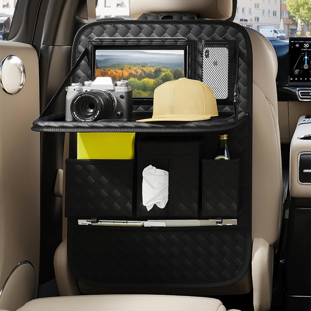 Woven Eco-Friendly Car Back Seat Foldable Storage Hanging Bag with Tray Table