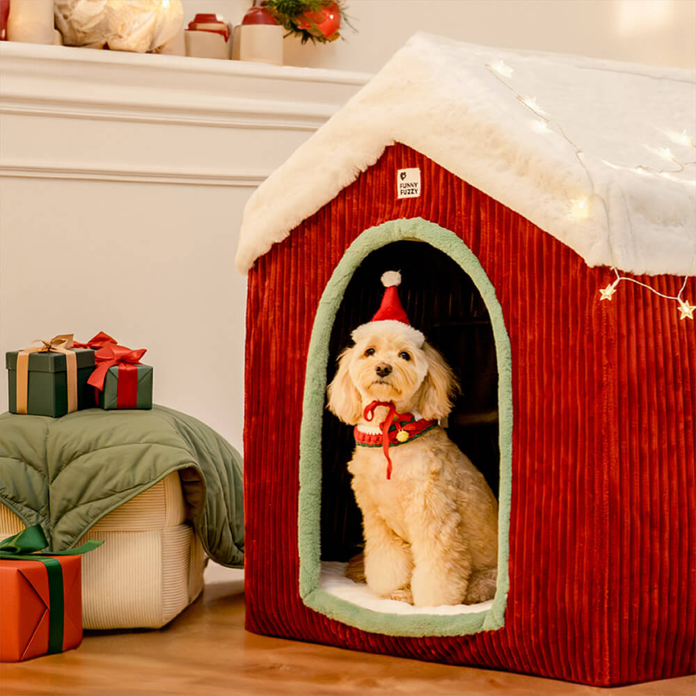 Casa de neve de Natal, calor aconchegante, casa de cachorro grande