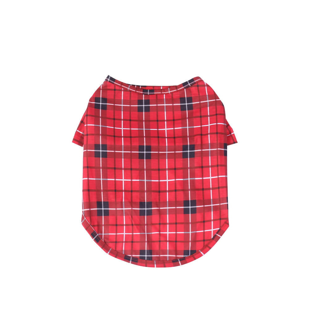 Red Checkered Full-Body Skin-Friendly Matching Pajamas for Dog and Owner