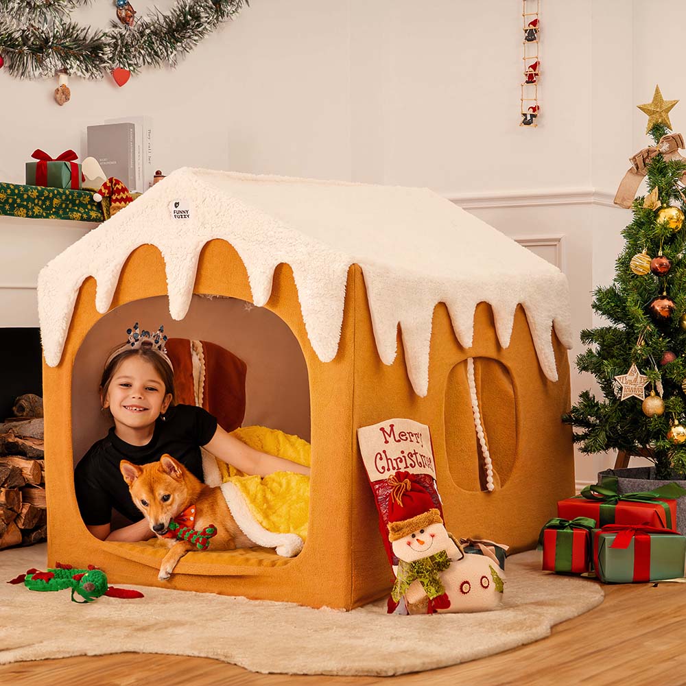 Casa de neve de gengibre para animais de estimação tenda removível grande casinha de cachorro