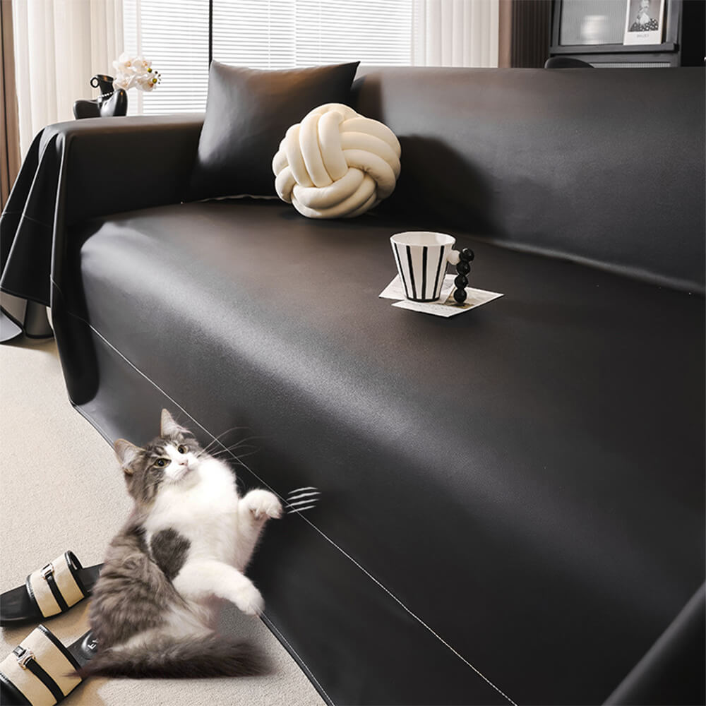 Modern Faux Leather Anti-Scratch Throw Couch Cover