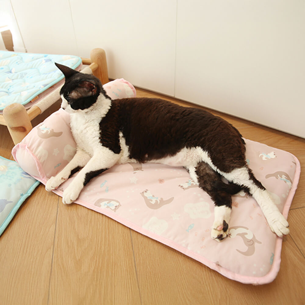 Ocean Series Ice Silk Breathable Cooling Dog Mat with Pillow
