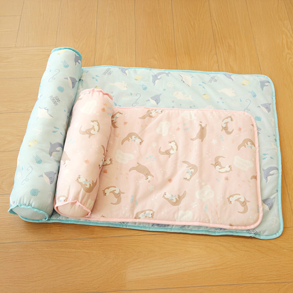 Ocean Series Ice Silk Breathable Cooling Dog Mat with Pillow