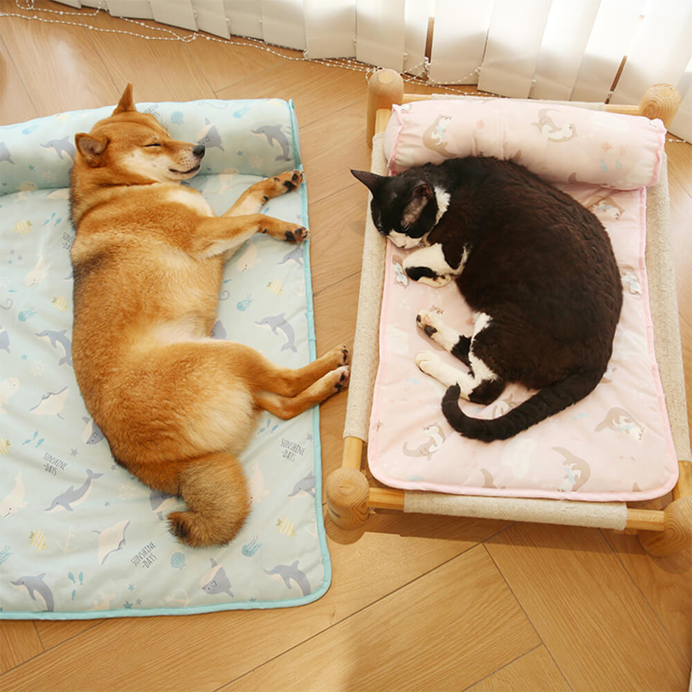 Ocean Series Ice Silk Breathable Cooling Dog Mat with Pillow