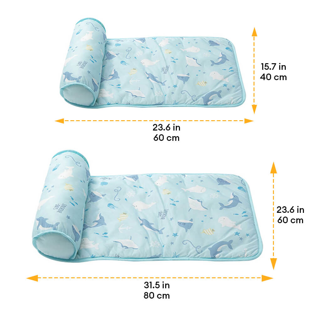 Ocean Series Ice Silk Breathable Cooling Dog Mat with Pillow