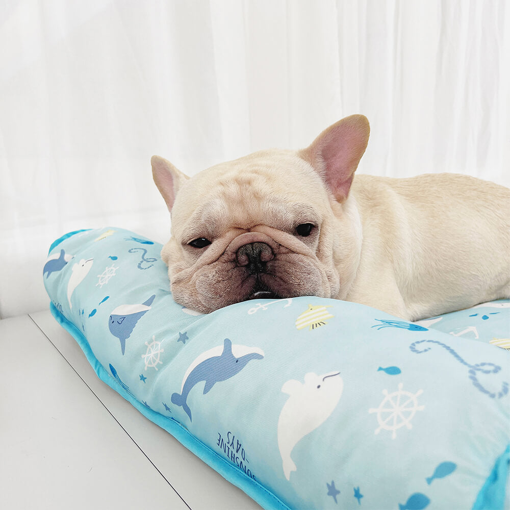 Ocean Series Ice Silk Breathable Cooling Dog Mat with Pillow