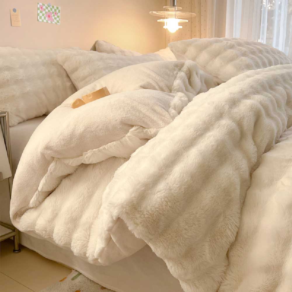 Puffy Comfort Thickened Faux Rabbit Fur Bed Sheet Set