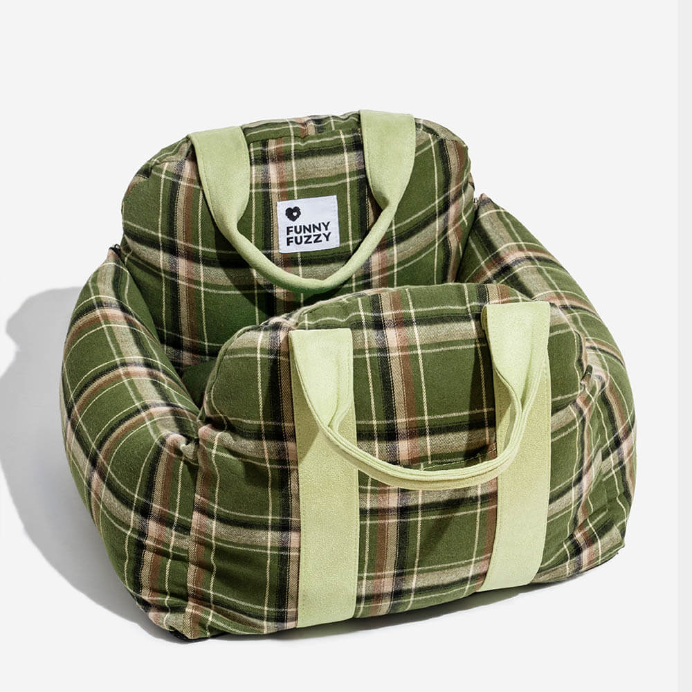 Vintage Plaid Travel Safety Dog Car Seat Beds