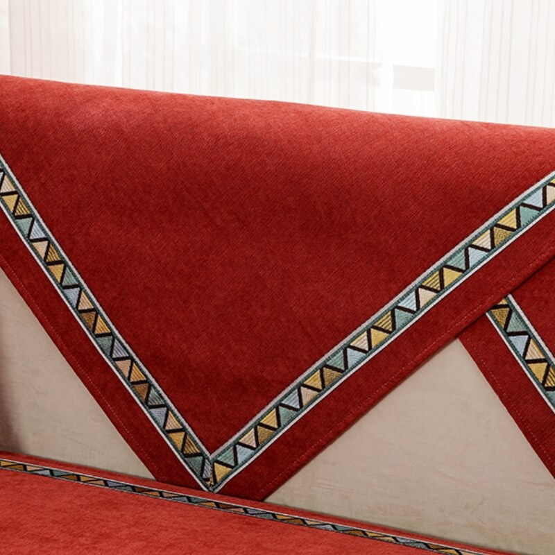 Geometric Decor Solid Color Chenille Non-Slip Comfort Couch Cover