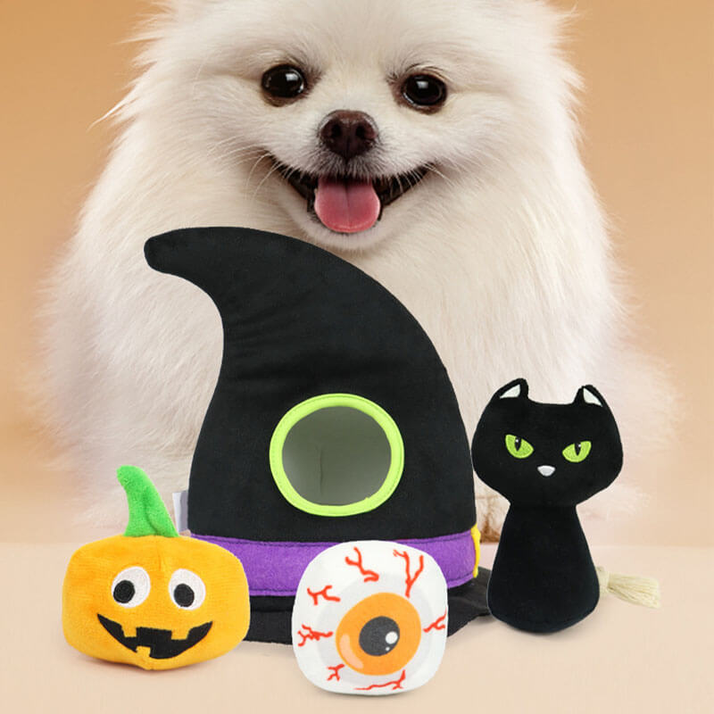 Halloween Witch Hat Squeaky Pumpkin Black Cat Eyes Dog Four-Piece Set Toys