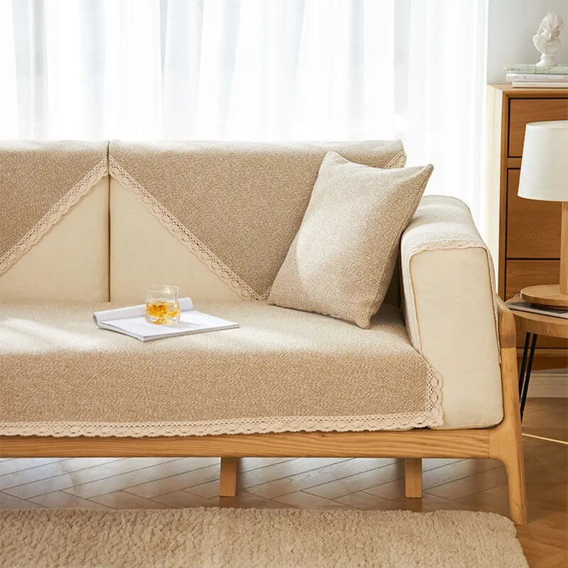 Capa de sofá antiderrapante de linho de algodão tecido à mão para todas as estações