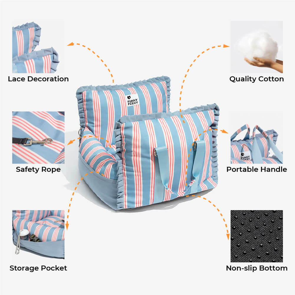 Lace Stripe Travel Safety Waterproof Dog Car Seat Booster