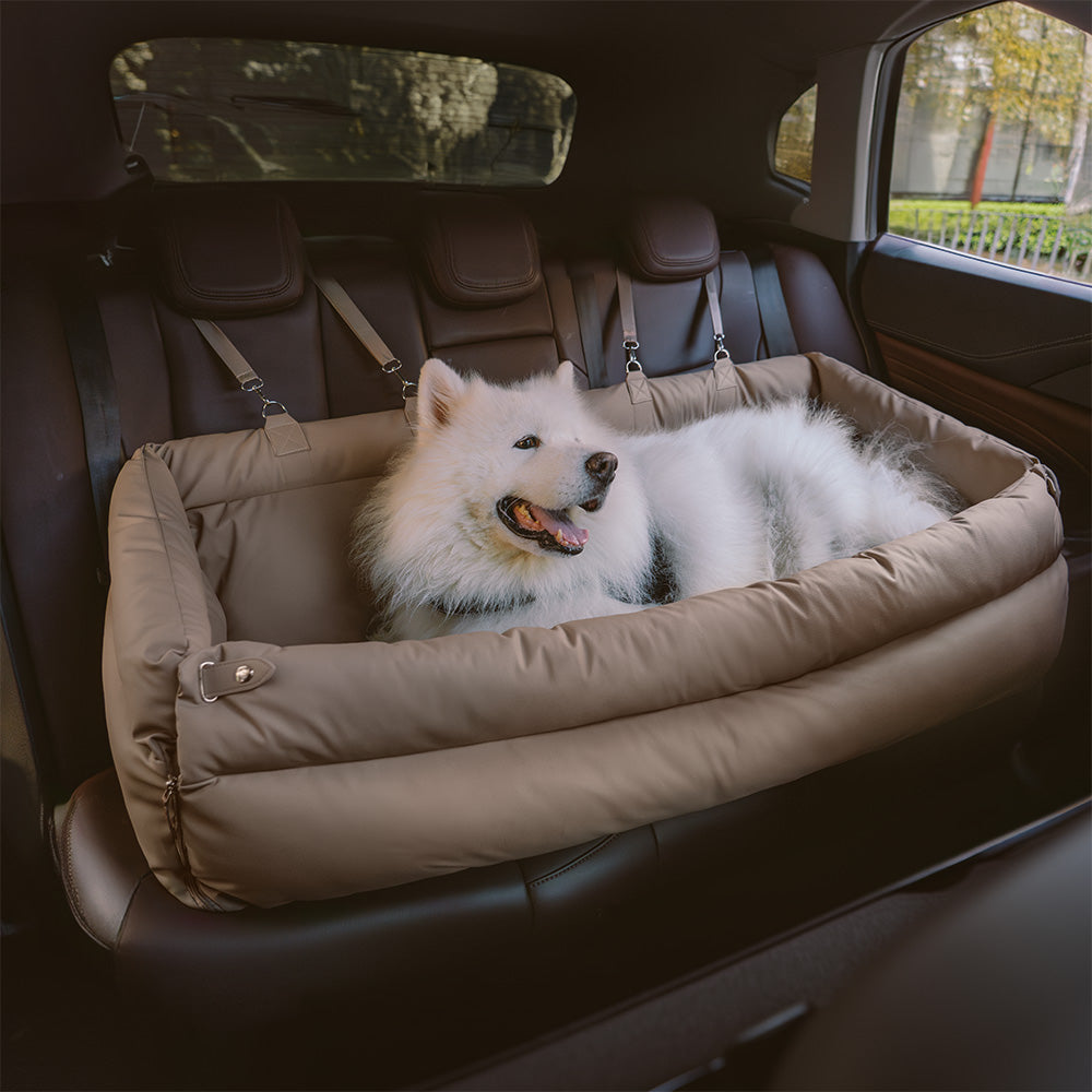 Large Deluxe Faux Leather Dog Car Seat Booster Bed - Urban Voyager