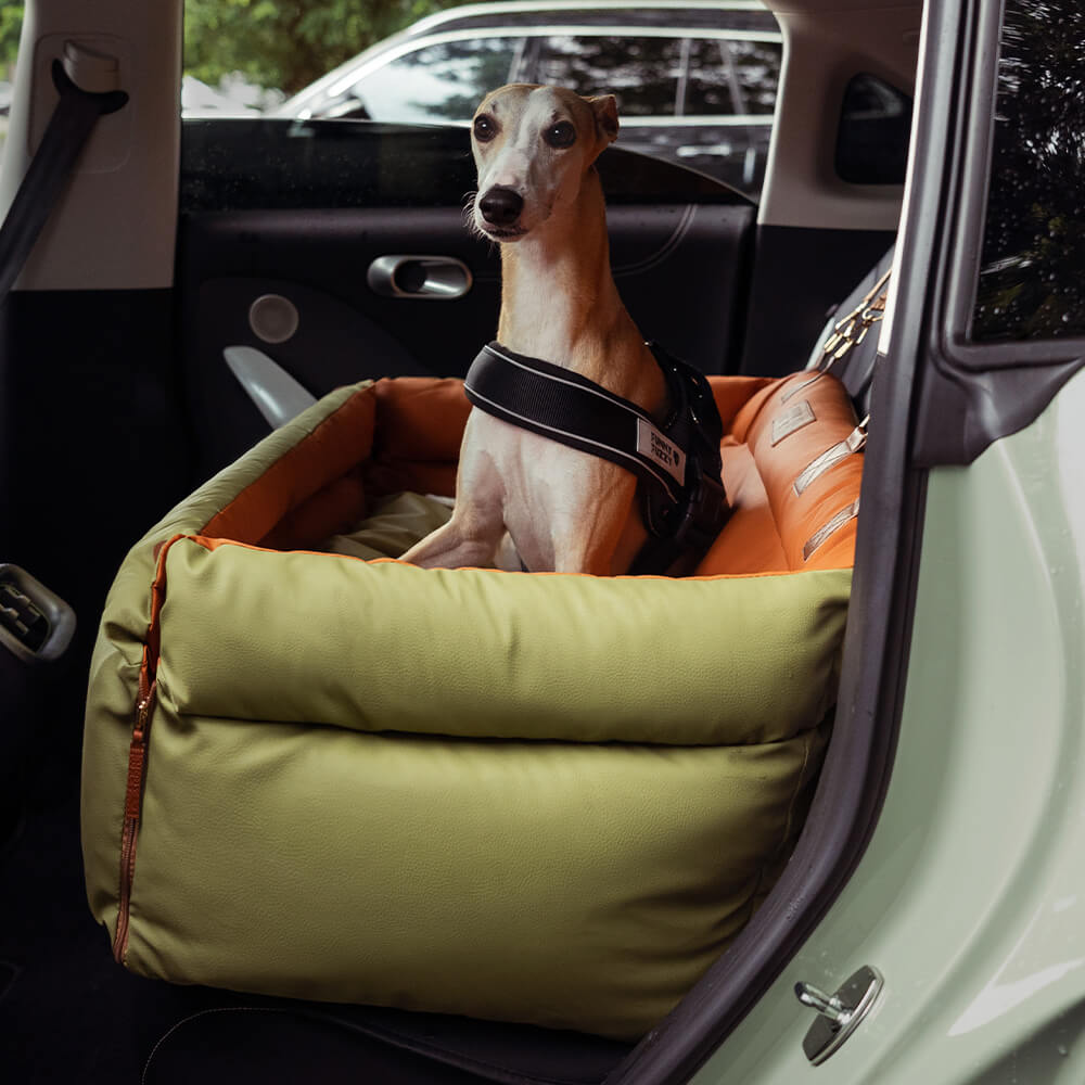 Large Deluxe Faux Leather Dog Car Seat Booster Bed - Urban Voyager