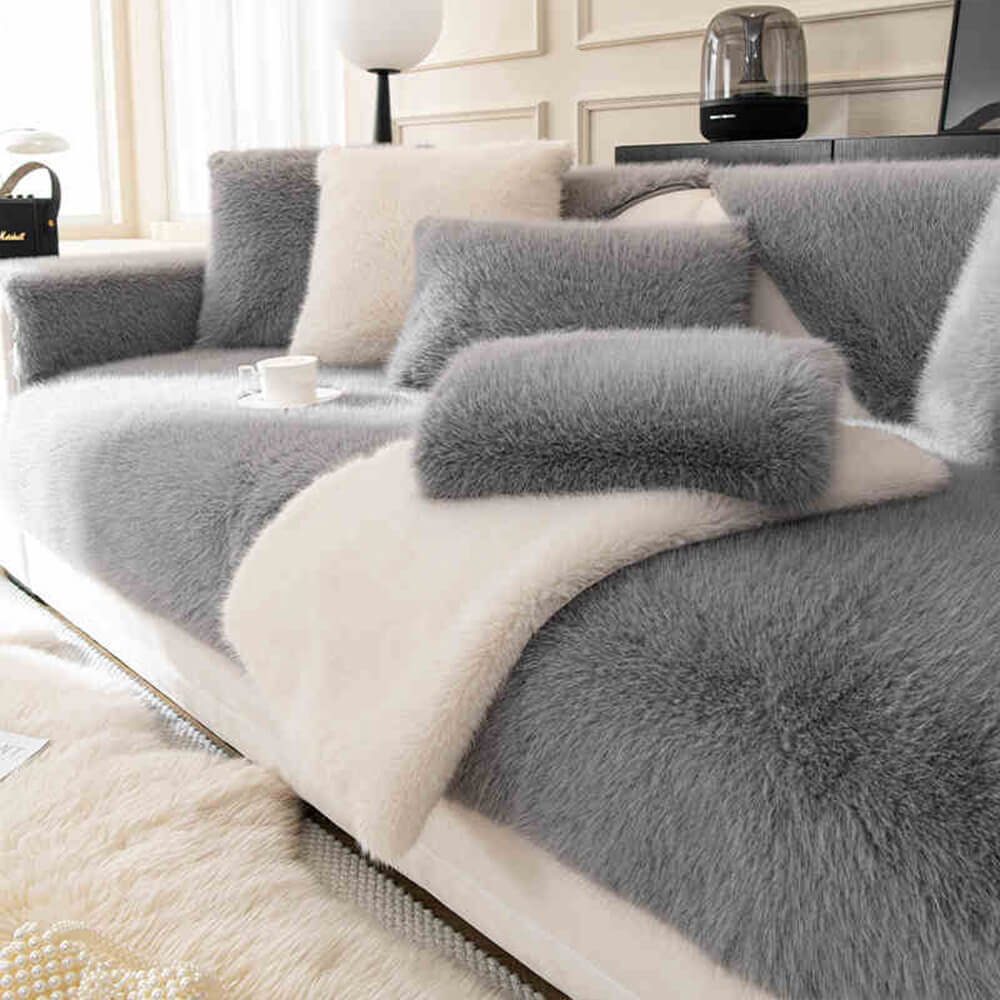 Warm Thick Faux Fur Sofa Protector Non-Slip Couch Cover