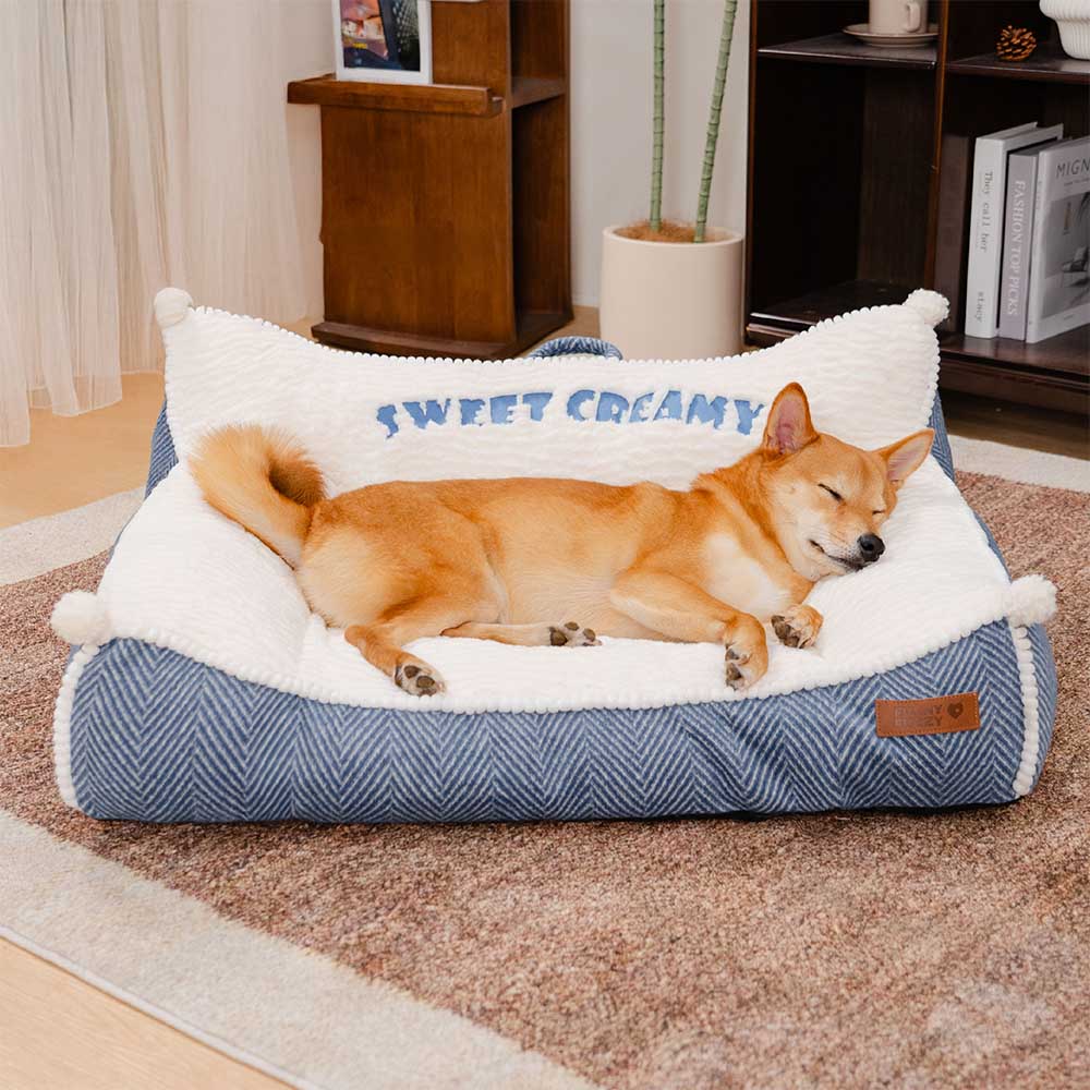 Plush Washable Bolster Dog Sofa Bed - Sweet Creamy