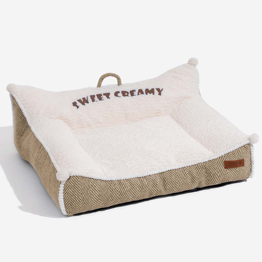 Plush Washable Bolster Dog Sofa Bed - Sweet Creamy